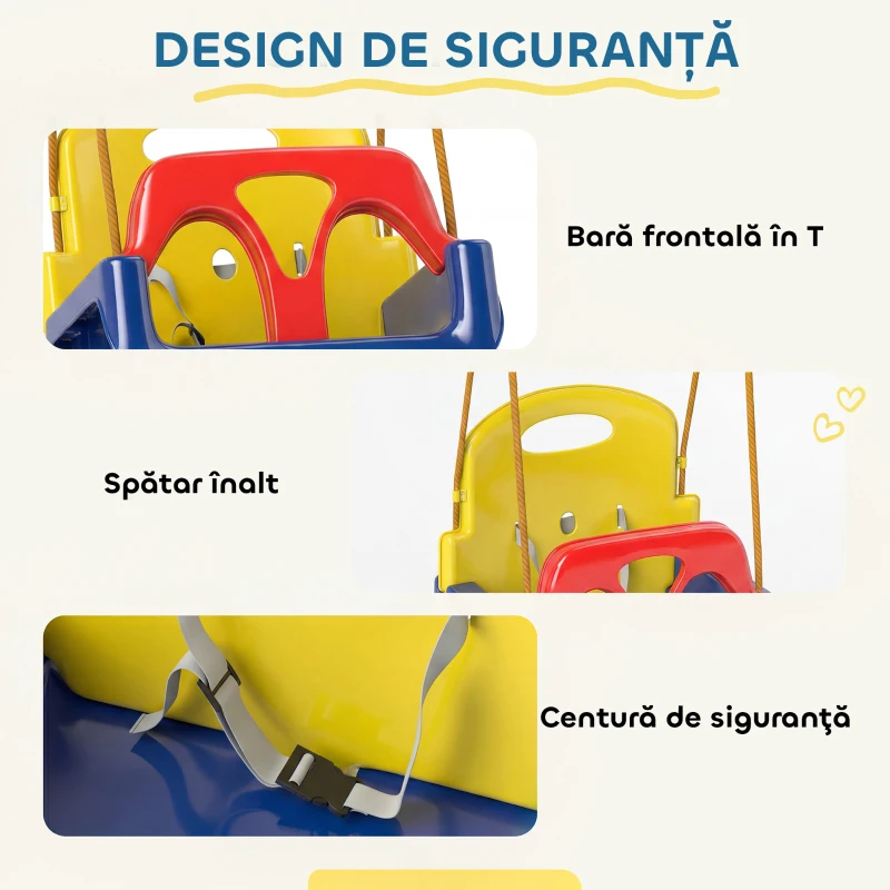 Outsunny Leagăn pentru Copii 3 în 1 de Interior și Exterior, Leagăn de Grădină pentru Bebeluși și Copii 9-36 Luni, Frânghie Reglabilă 120-180 cm și Centură de Siguranță, 42x33x120-180 cm, Albastru