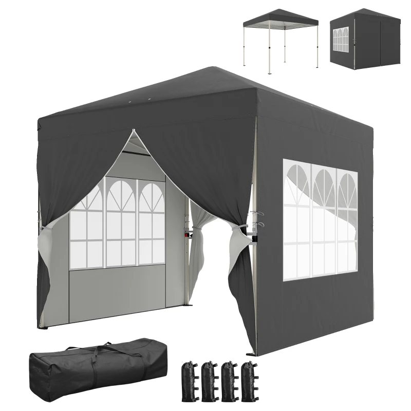 Outsunny Tenda de Jardim 2,5x2,5 m Aparecer Tenda Dobrável Ajustável em Altura Proteção UV50+ Montagem Fácil Cinza Escuro