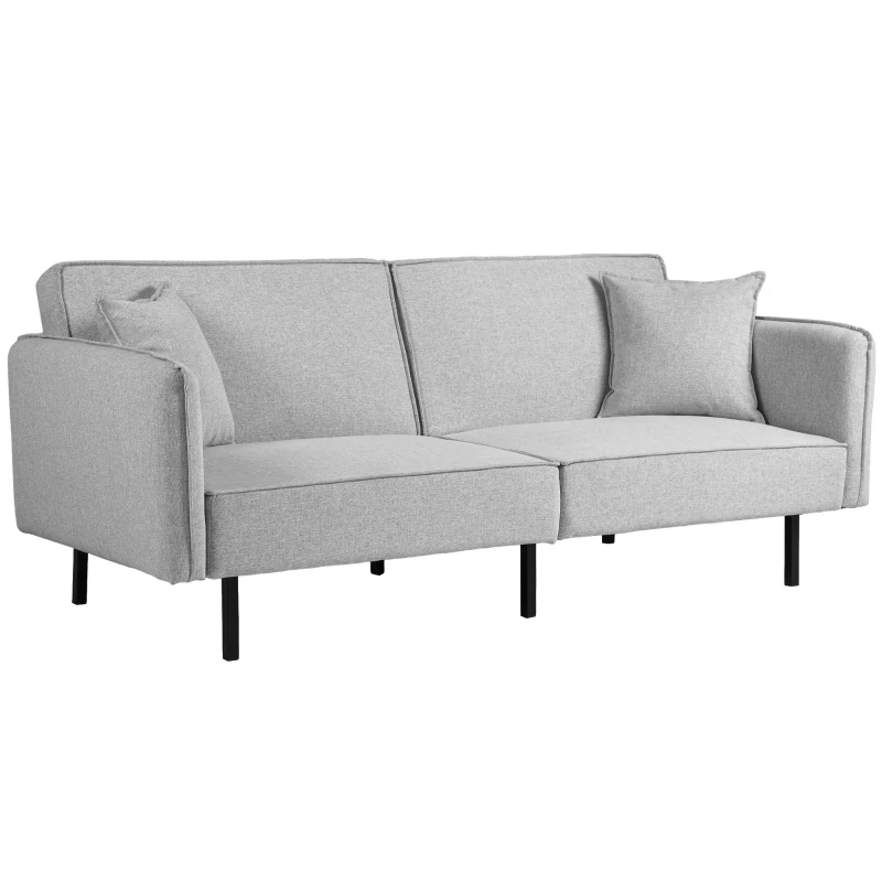 HOMCOM Canapé convertible 3 places, canapé-lit clic-clac, avec 2 coussins 195l x 89P x 87H cm gris clair