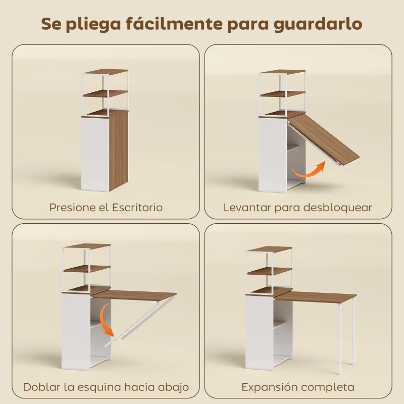 HOMCOM Escritorio Plegable con Estantería con 4 Estantes Mesa de Ordenador para Estudio Oficina Casa 105x60x127 cm Natural