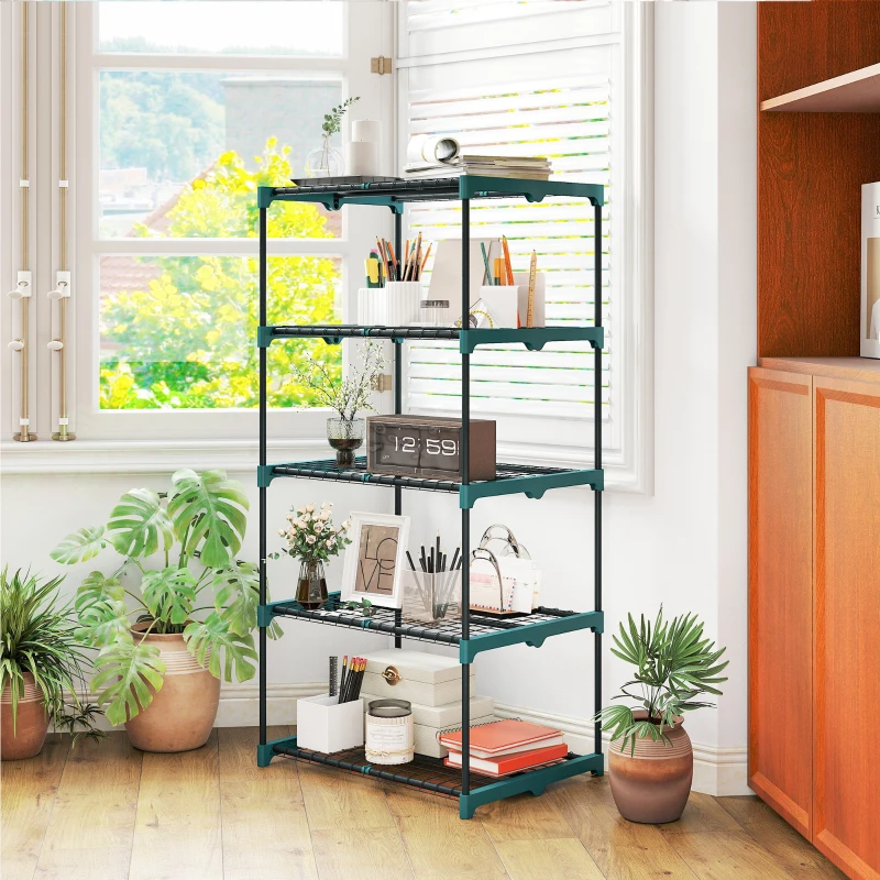 Outsunny Portapiante a 5 Livelli Aperti in Acciaio e Plastica, 67x49x138 cm, Verde Scuro