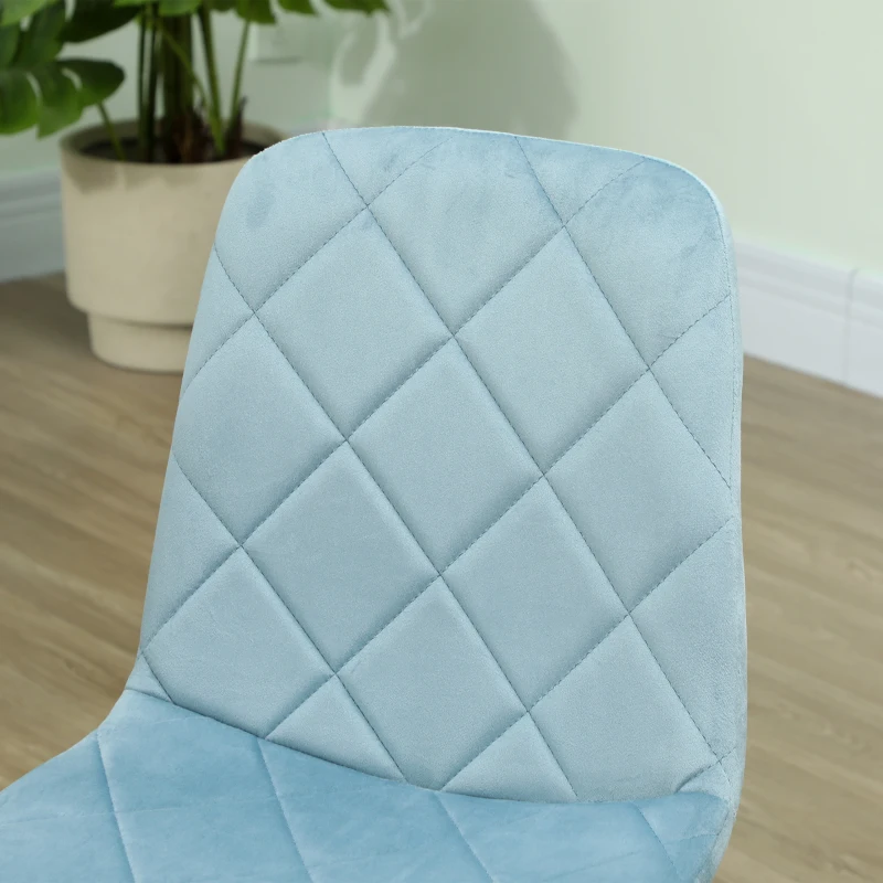 HOMCOM Set 4 Scaune cu Șezut Tapițat și Spătar, Scaune din Catifea și Țesătură cu Efect de Otel, 45x54x87 cm, Albastru Deschis