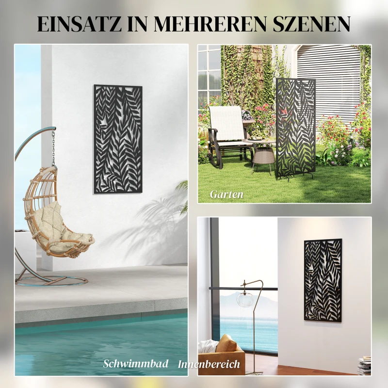 Outsunny Raumteiler 65 x 130 cm Freistehend Hängend Paravent, Trennwand Sichtschutz aus Metall Schwarz