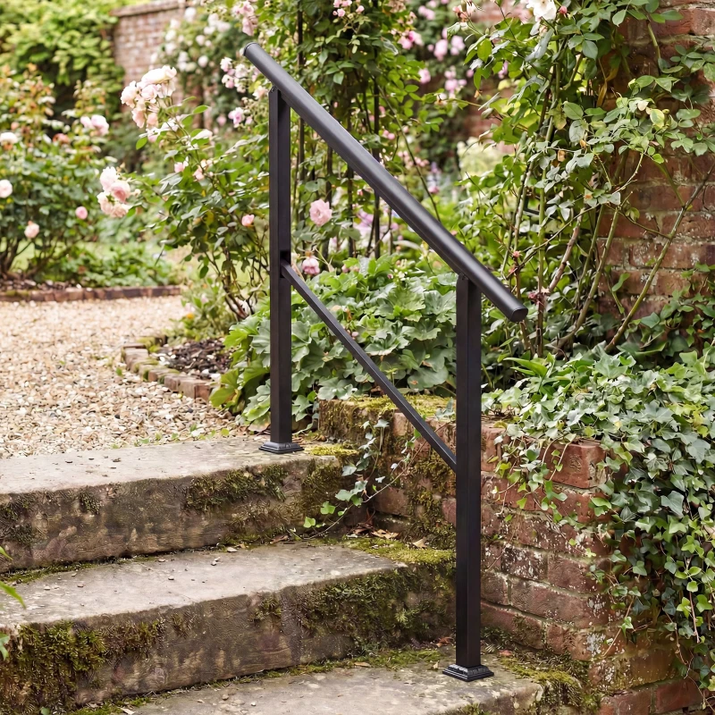 Outsunny Balustradă pentru 2-3 trepte, 94cm, mână curentă reglabilă pentru exterior și interior, metal, Negru