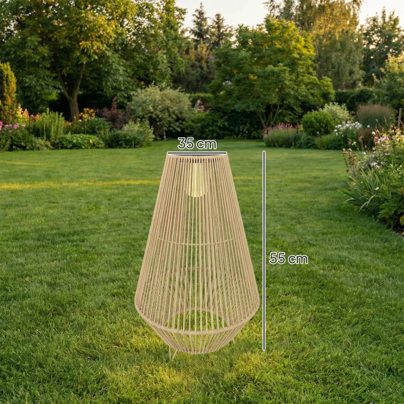 Outsunny Luminária de Chão Solar Rattan com Sensor de Luz LED Estilo Boho IP44 À Prova d'Água