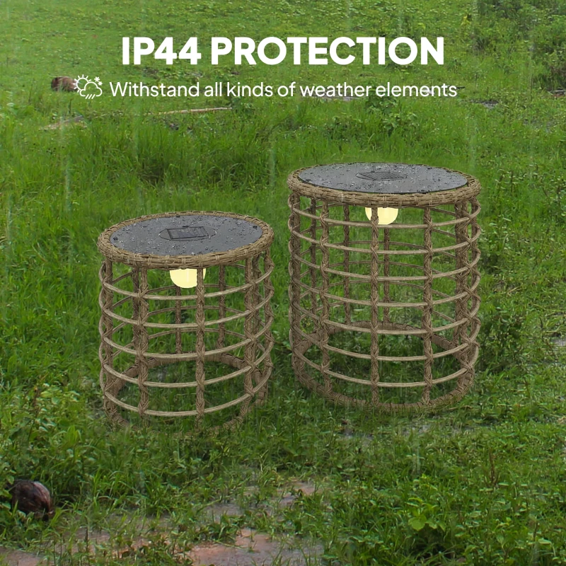 Outsunny Lampă solară de podea set de 2 Lămpi solare din ratan cu senzor de lumină LED Lampă solară în stil Boho IP44
