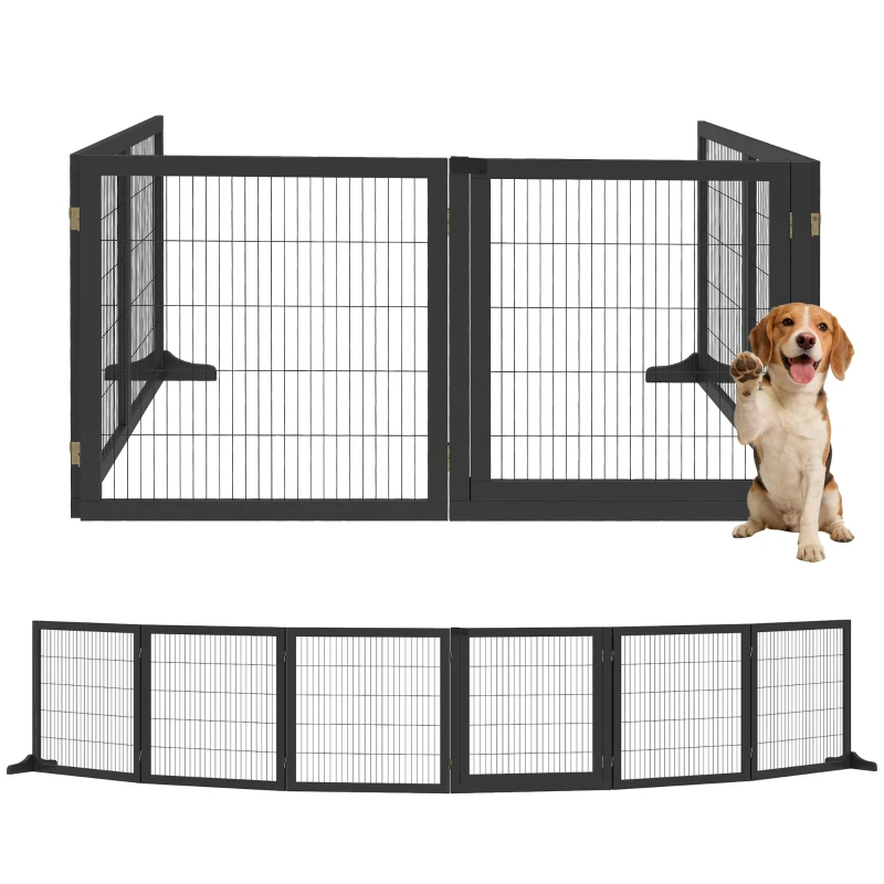 PawHut Barrière de sécurité pour chien barrière pliable à 6 panneaux avec pieds amovibles 432 x 36 x 70 cm noir