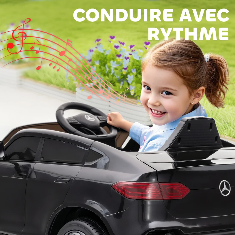 AIYAPLAY Voiture électrique enfants, véhicule électrique 12V, télécommande 2,4G, 3 vitesses, démarrage lent, 105x68x50cm, noir