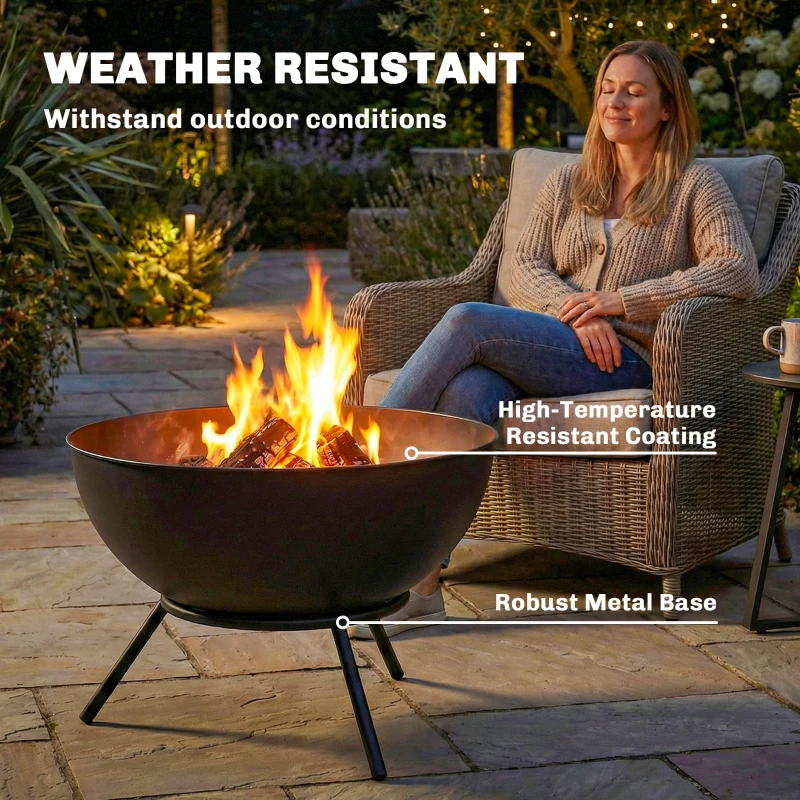 Outsunny Palenisko 60 x 53 x 66cm z regulowaną misą ogniową, pogrzebaczem, siatką węglową i stojakiem, czarne