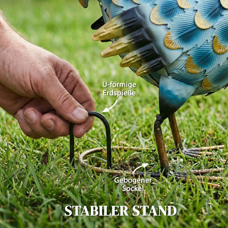 Outsunny Haan-tuinstatue, metalen tuinfiguur, 41 cm staande haan-sculptuur met grondankers, Meerkleurig