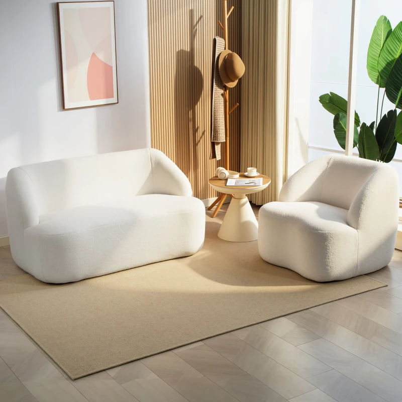 HOMCOM Sillón de Lectura Tapizado en Borreguito Diseño Curvo Acolchado Grueso No Requiere Montaje Crema