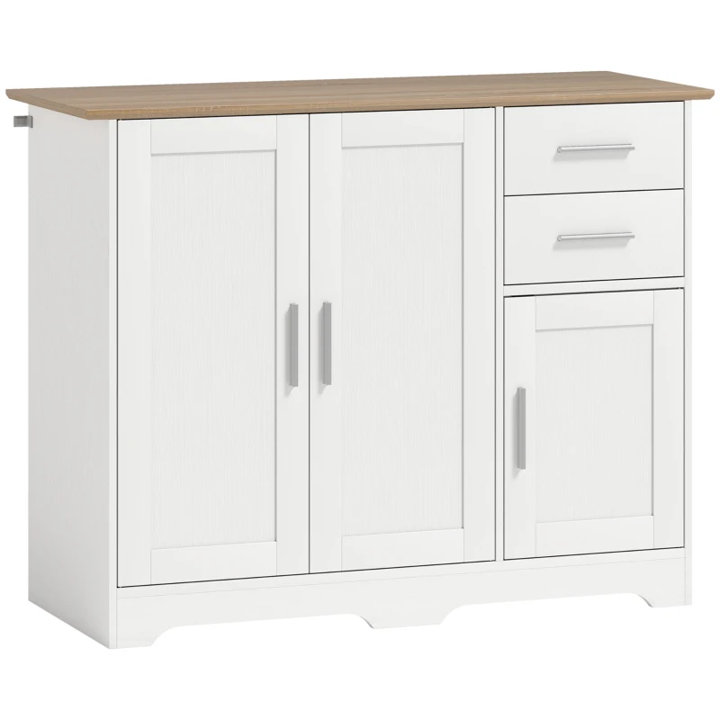 HOMCOM Buffet salon, meuble de rangement avec 2 tiroirs, 3 portes et étagère réglable, 100 x 40 x 78 cm, blanc et bois naturel(m-12)