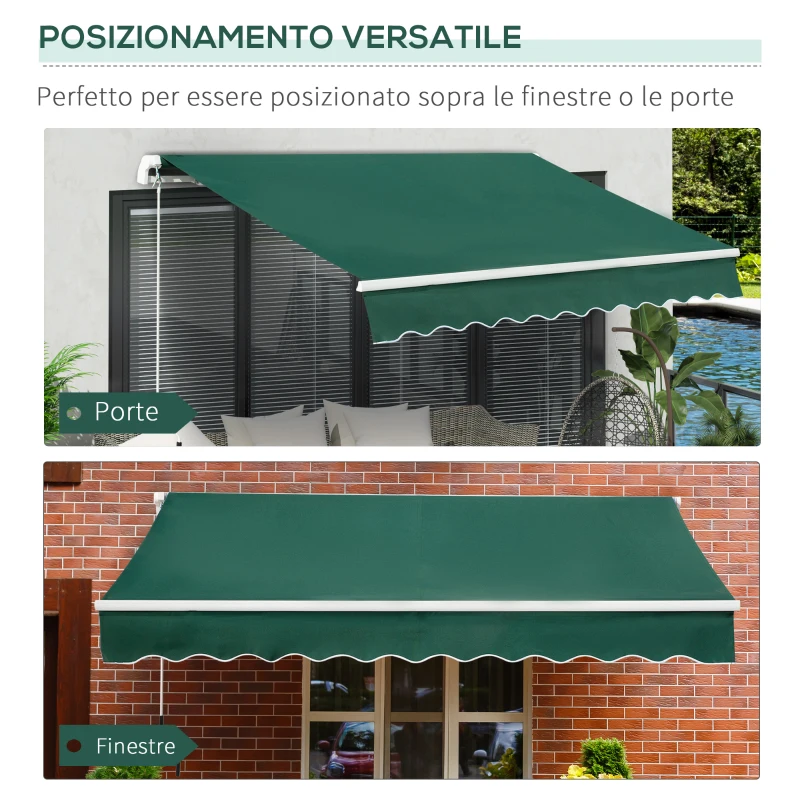 Outsunny Tenda da Sole a Manovella 3x2 m ad Angolazione Regolabile, in Alluminio, Acciaio e Poliestere Verde