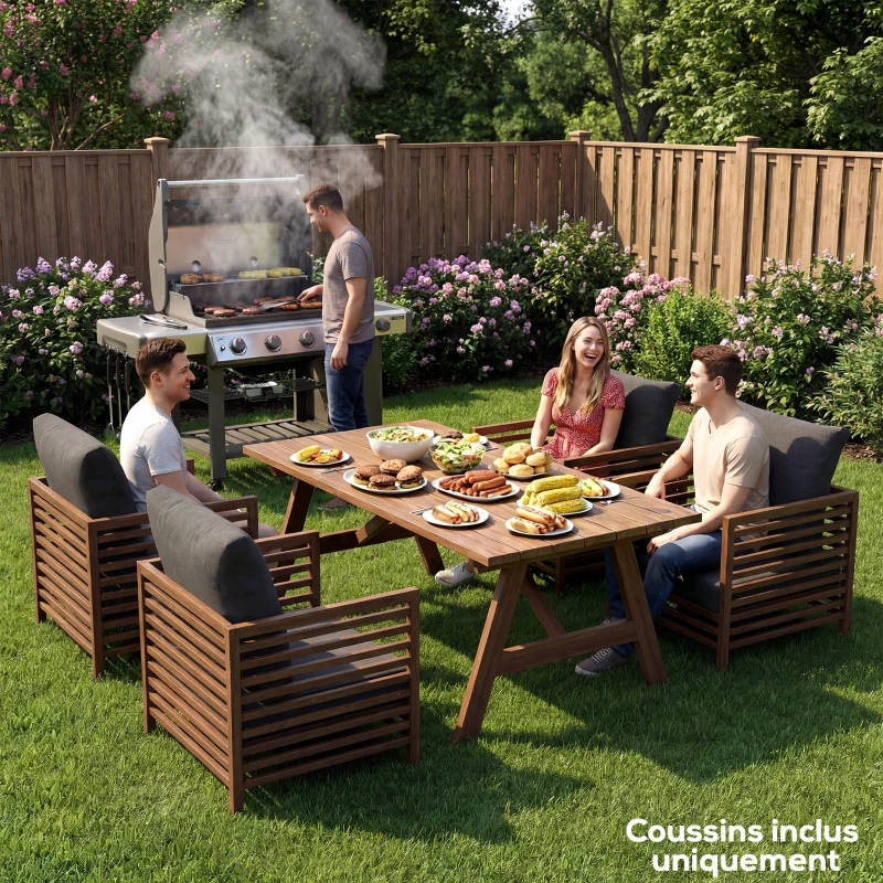 Outsunny Set mit 4 Außenstuhlkissen, Gartenkissen, abnehmbare und waschbare Bezüge, für Außenbereich, dunkelgrau