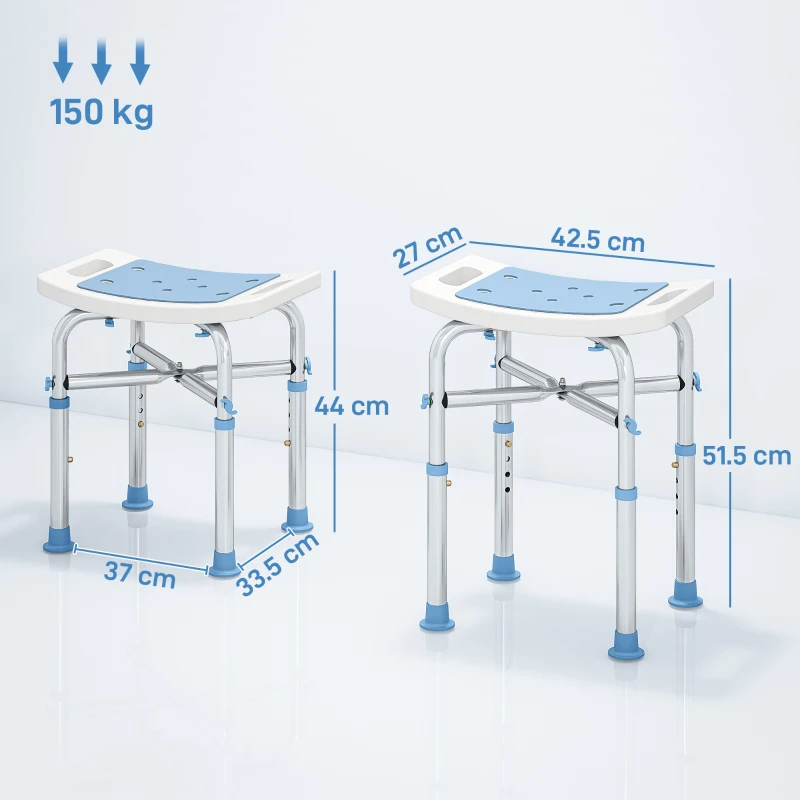 HOMCOM 44-51.5cm Aluminium Frame Shower/Bath Stool - Light Blue