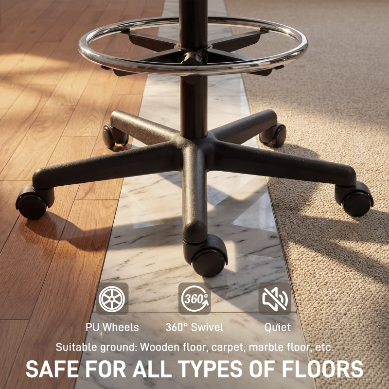 HOMCOM Scaun de birou ergonomic, fotoliu de birou cu suport pentru picioare și cotiere, înălțime reglabilă, 59x58x103-123cm, negru