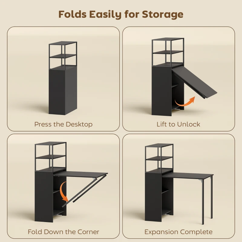 HOMCOM Folding Shelf and Work Table - Black