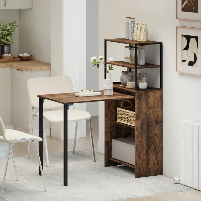 HOMCOM Folding Shelf and Work Table - Brown/Black