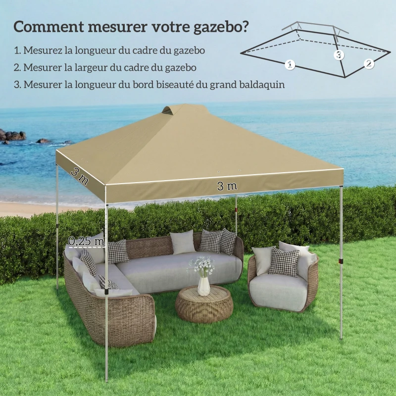 Outsunny Lona de Repuesto para Pérgola 3 x 3 m UV50+ Impermeable con 8 Orificios de Drenaje 3 x 3 m, crema