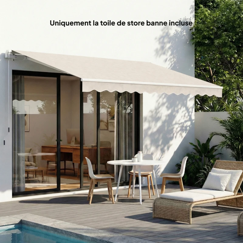 Outsunny Tecido de Reposição para Toldo com Lambrequim Repelente à Água Tecido de Substituição para Toldo Compatível 3,5x2,5 m Creme