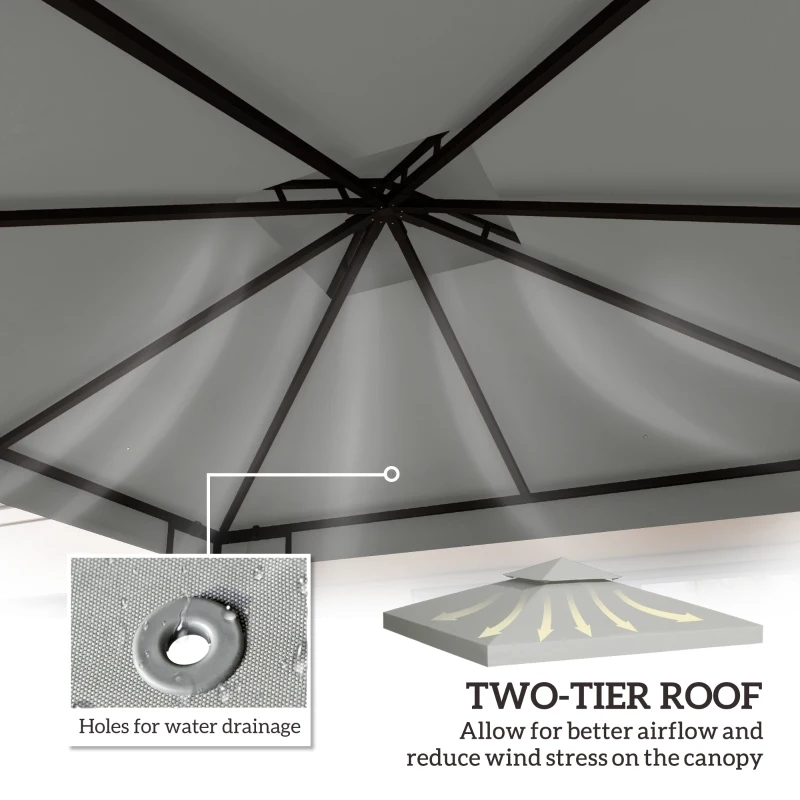 Outsunny Zamienny dach do pawilonu 3 x 3 m, wodoodporny, dwupoziomowy dach z otworami drenażowymi, jasnoszary