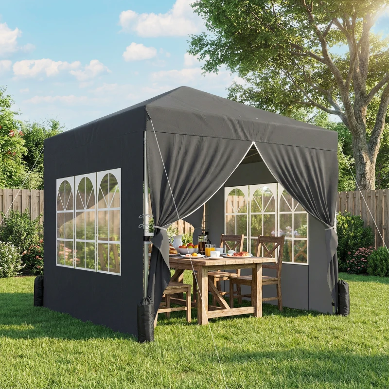 Outsunny Tonelă de grădină 2,5 x 2,5 m pop up tonelă pliabilă reglabilă pe înălțime protecție UV50+ montare ușoară gri închis