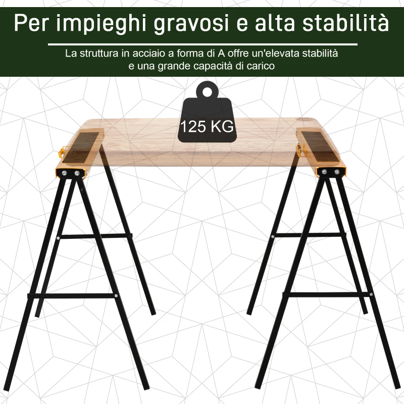 HOMCOM Set di 2 Cavalletti Pieghevoli Cavalletto per Legna Antiscivolo Arancione