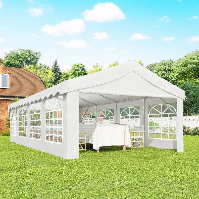 Outsunny Tenda para Festas 4x8 m Tenda de Jardim com Paredes Removíveis, Porta e Janelas UPF50+ Branco