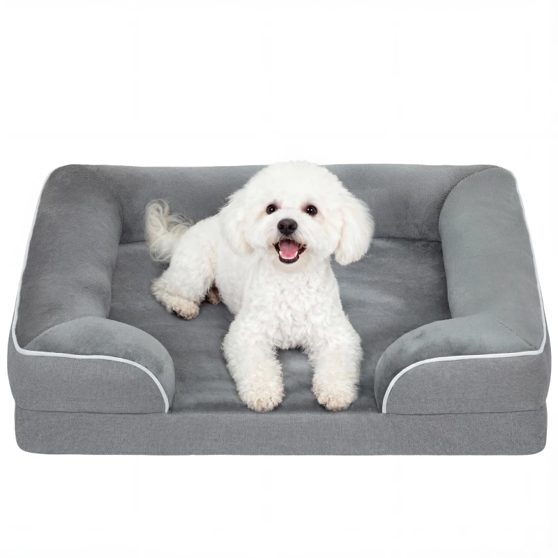 PawHut Dog Sofa Bed, Washable Pet Bed with Removable Cover and Non-Slip Bottom for Cats and Small Dogs, Grey