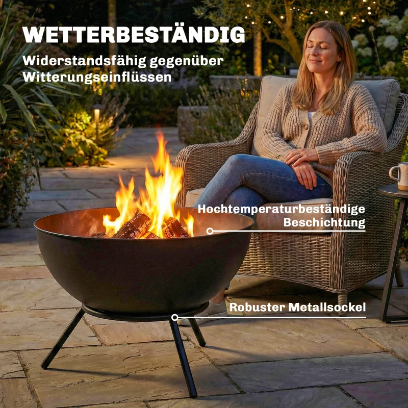 Outsunny Vuurschaal 60 x 53 x 66cm verstelbare vuurplaats met vuurhaak kolenrooster standaard Zwart