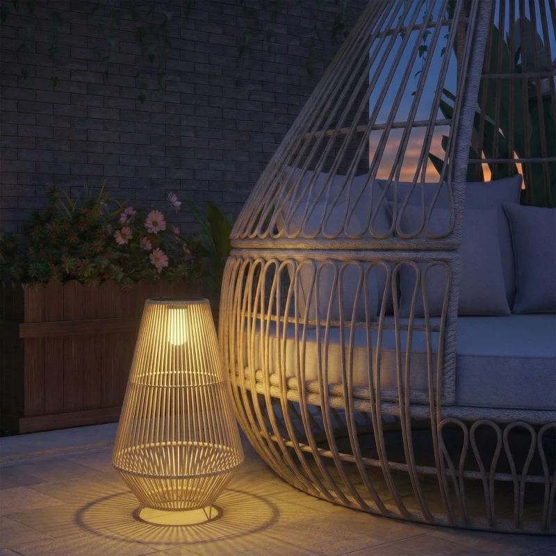 Outsunny Luminária de Chão Solar Rattan com Sensor de Luz LED Estilo Boho IP44 À Prova d'Água