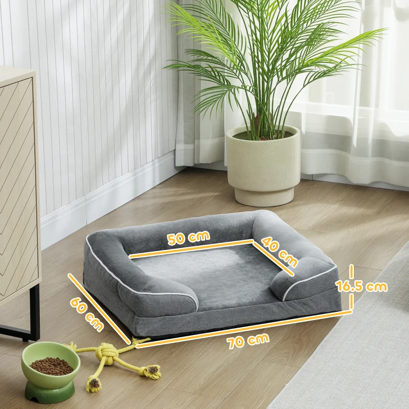 PawHut Dog Sofa Bed, Washable Pet Bed with Removable Cover and Non-Slip Bottom for Cats and Small Dogs, Grey