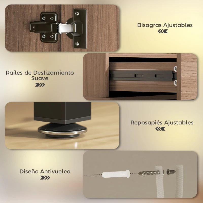 HOMCOM Aparador para Salón Moderno con Puerta Cajón Estante Ajustable y 3 Compartimentos Abiertos 60x34x121 cm Natural
