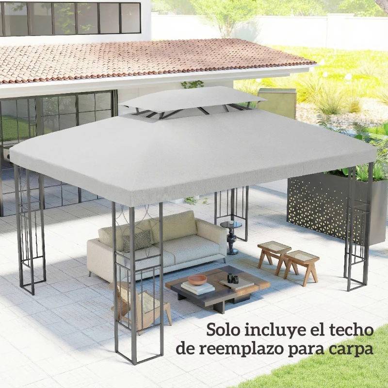 Outsunny Toldo de Recambio 4x3 m con Techo Doble Orificios de Drenaje y Protección UV Solo Toldo NO Incluye Marco Gris Claro