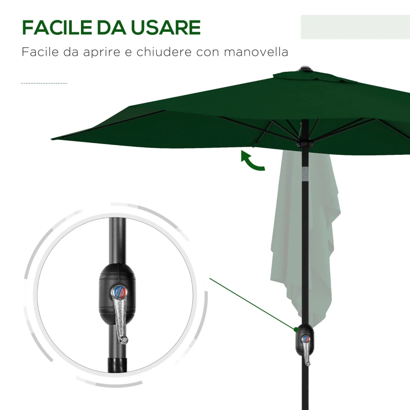 Outsunny Ombrellone da Giardino Rettangolare 2x3 m Inclinabile con Apertura a Manovella, Verde