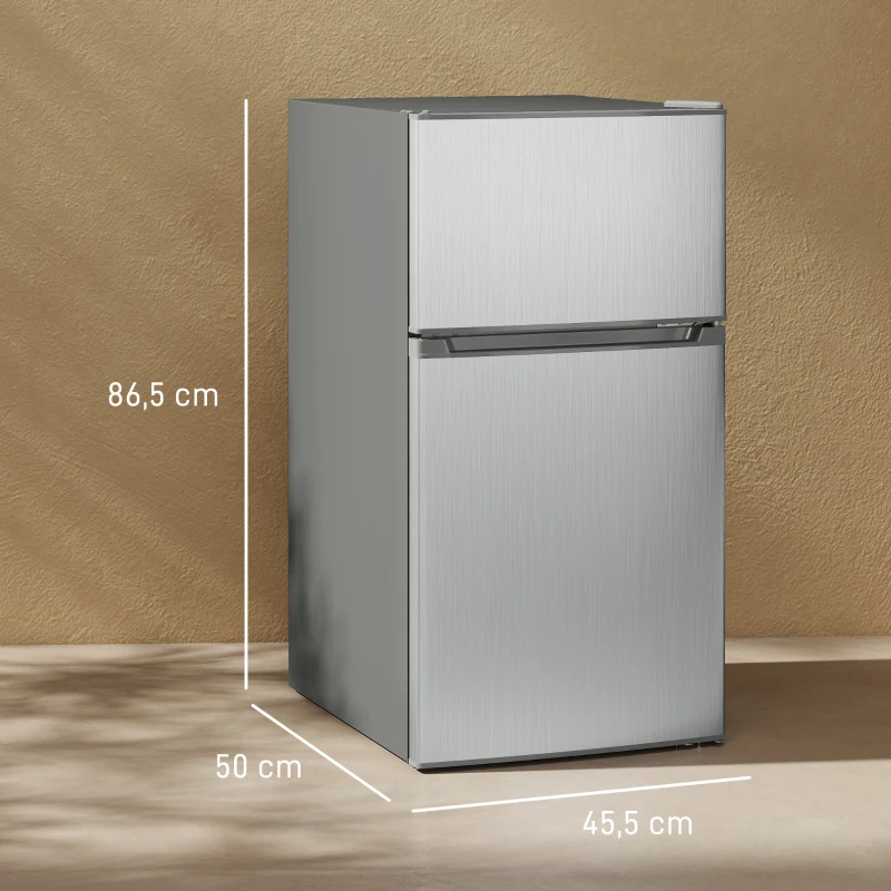 HOMCOM Réfrigérateur congélateur 88 L, petit réfrigérateur combiné avec portes réversibles et éclairage, 45,5x50x86,5cm, gris(m-3)