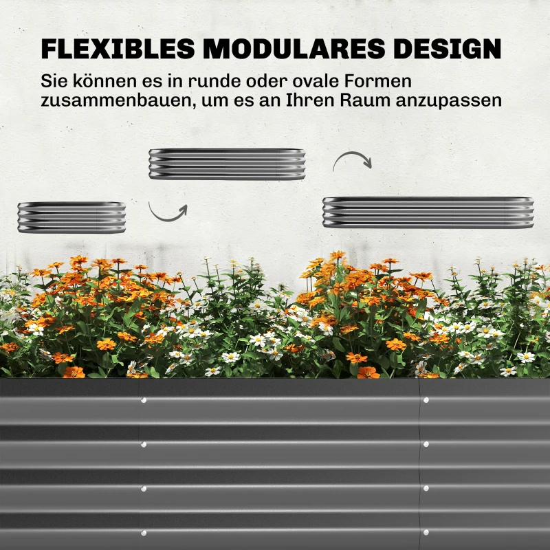 Outsunny Hoogbed met klimrek, metalen plantenbak met beschermrand, handschoenen 220 x 110 x 150 cm, Donkergrijs