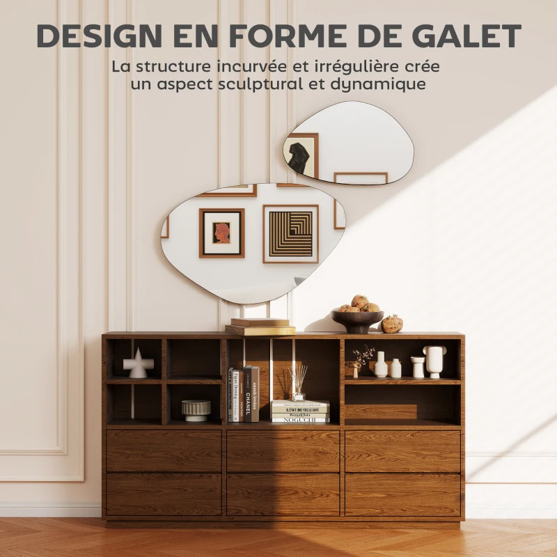 HOMCOM Lot de 2 miroirs muraux, miroirs décoratifs irréguliers en forme de galet, cadre en métal, 70 x 46 cm/49,5 x 31 cm, noir