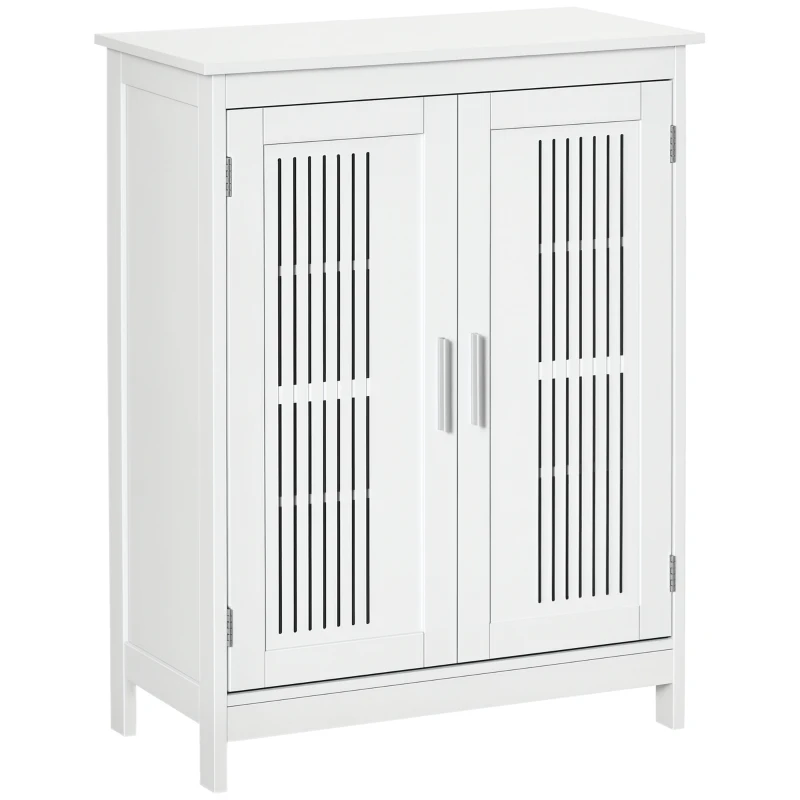 kleankin Bathroom cabinet, freestanding 3-tier bathroom cupboard, double door and adjustable shelf, 60x30x80cm, white