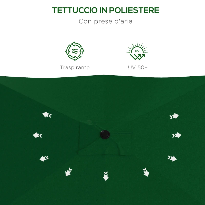 Outsunny Ombrellone da Giardino Rettangolare 2x3 m Inclinabile con Apertura a Manovella, Verde