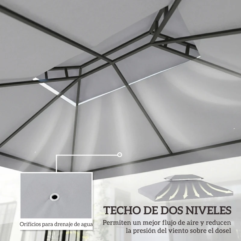 Outsunny Toldo de Recambio 4x3 m con Techo Doble Orificios de Drenaje y Protección UV Solo Toldo NO Incluye Marco Gris Claro