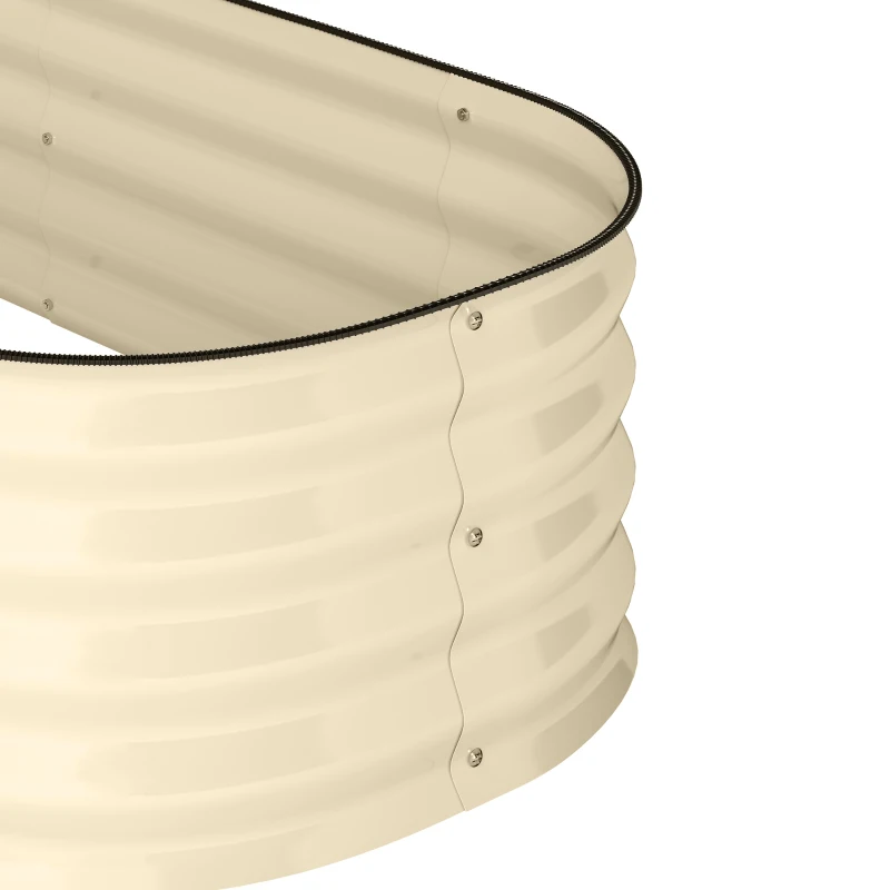 Outsunny Galvanised Raised Garden Bed, Metal Planter Box with Safety Edging, for Flowers, Herbs, Succulents, Cream White