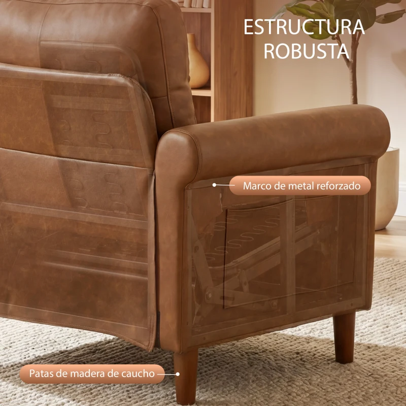 HOMCOM Sofá de 2 Plazas de PU con Patas de Madera Respaldo con Costuras Sofá Moderno para Salón Dormitorio Marrón