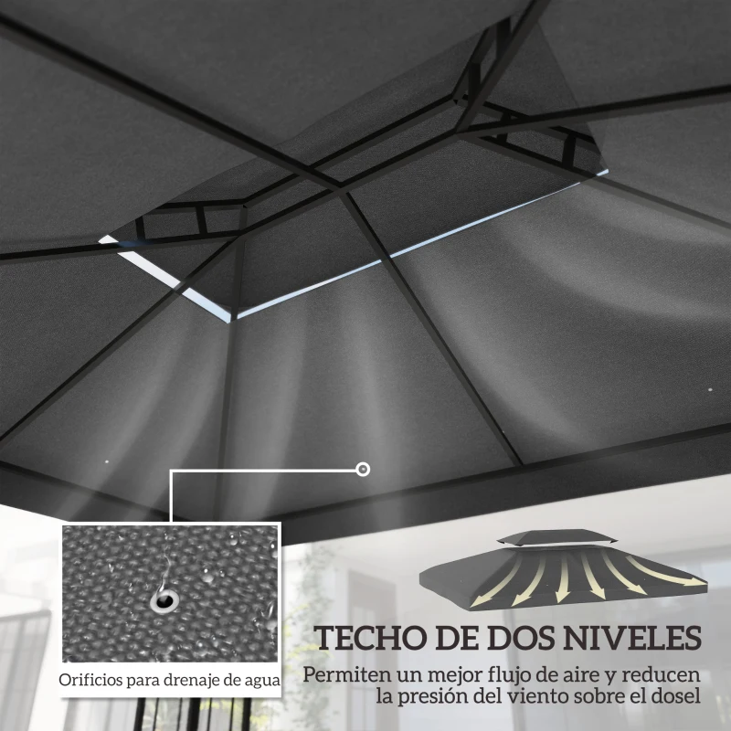 Outsunny Toldo de Recambio 4x3 m con Techo Doble Orificios de Drenaje y Protección UV Solo Toldo NO Incluye Marco Gris Oscuro
