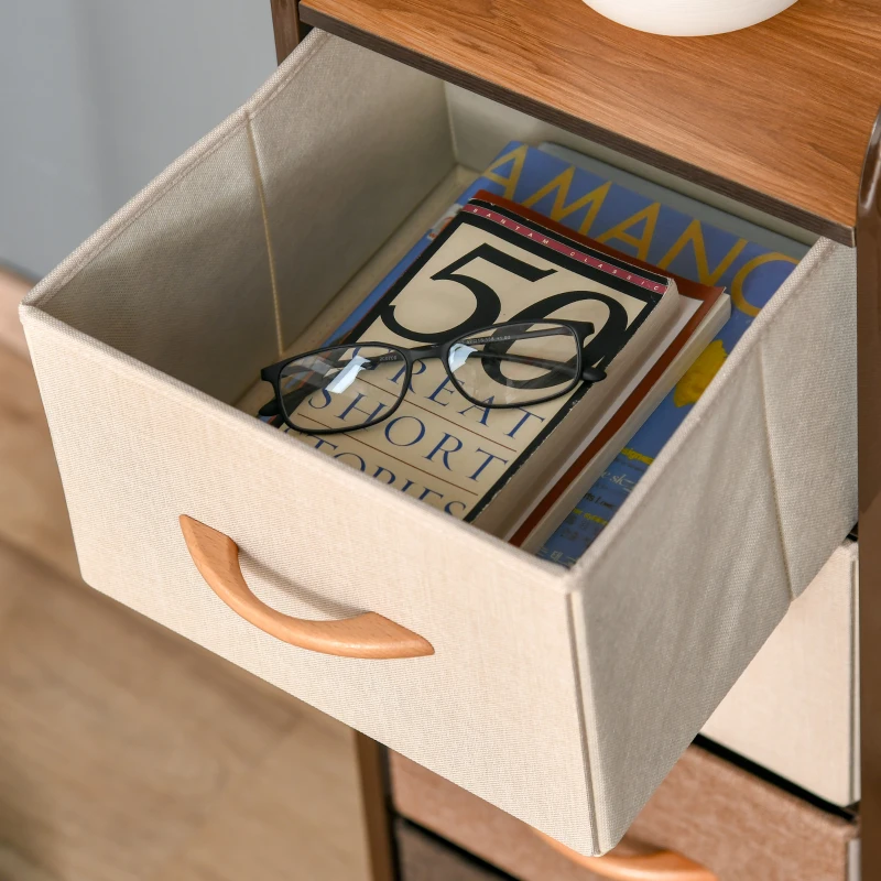 HOMCOM Cassettiera 4 Cassetti Pieghevoli in Tessuto e Struttura in Legno e Metallo, 31x29x99 cm, Multicolore