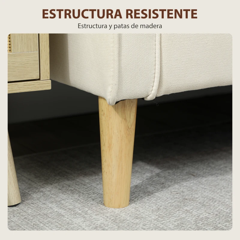 HOMCOM Sofá de 2 Plazas con Espacio de Almacenamiento Patas de Madera Respaldo Capitoné 117x62x78 cm Crema