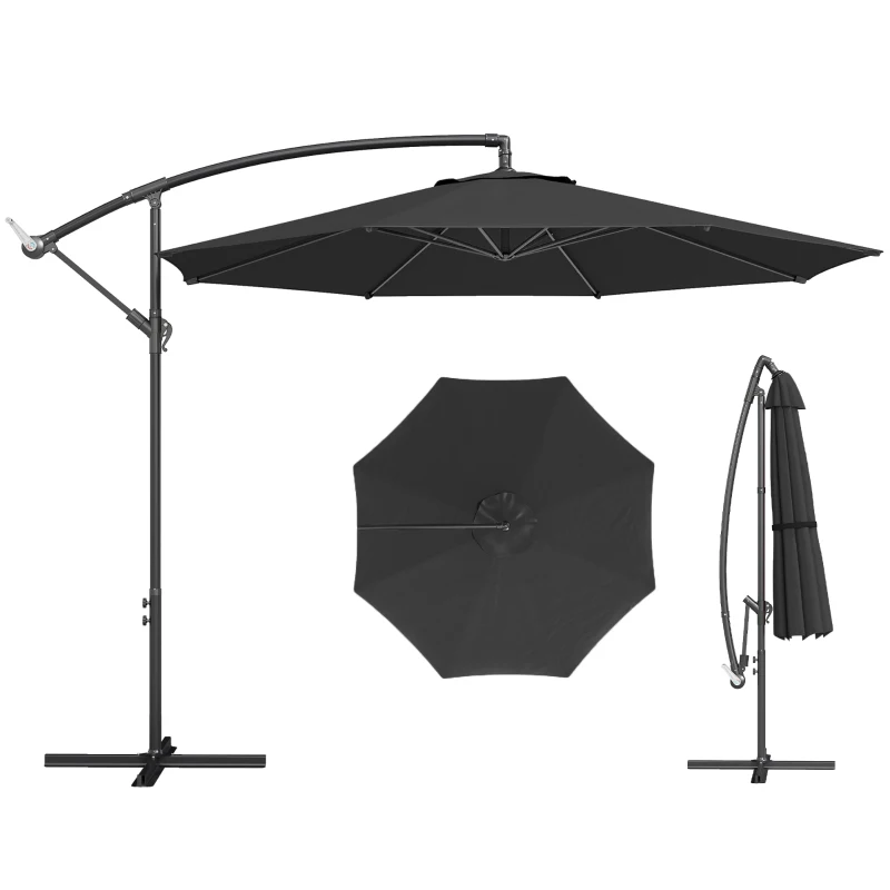 Outsunny 3 m Overhanging Cantilever Parasol, with Cross Base - Black