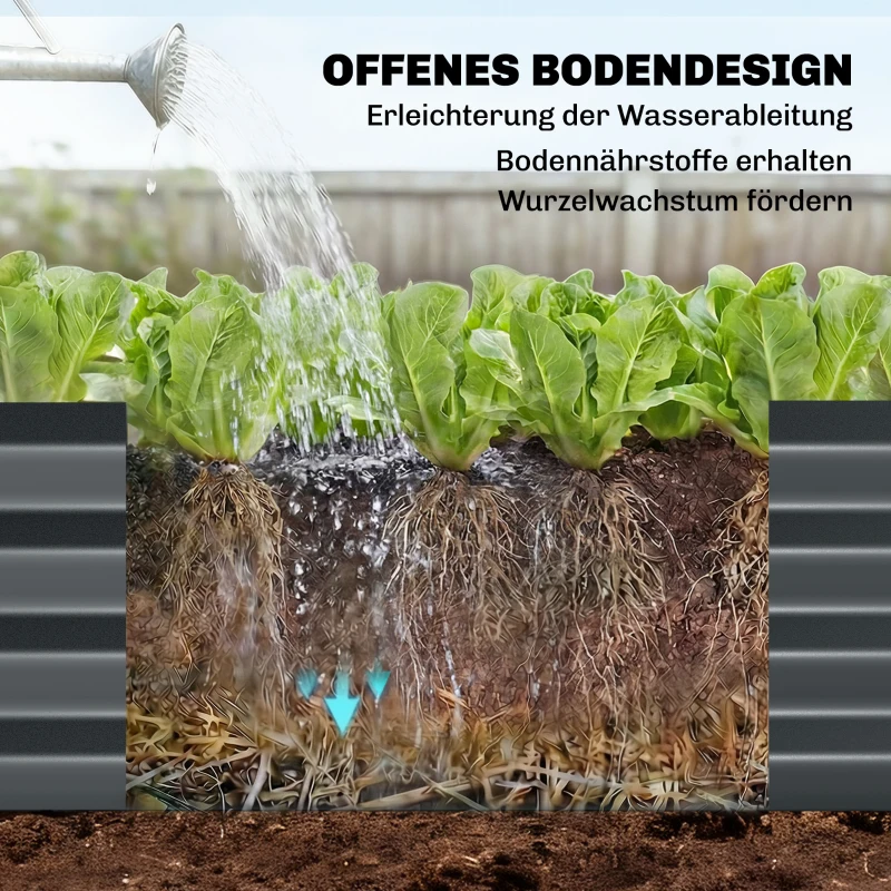 Outsunny Hoogbed met klimrek, metalen plantenbak met beschermrand, handschoenen 220 x 110 x 150 cm, Donkergrijs