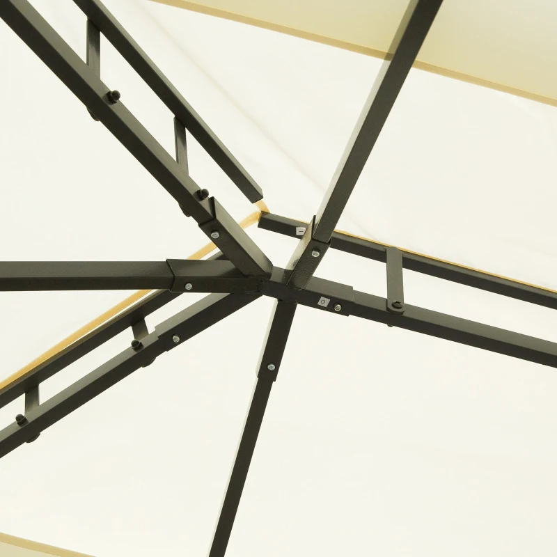Outsunny Gazebo da Giardino 4x3 m con Zanzariera e Tende, Tetto Doppio e Rivestimento Anti-UV, Crema