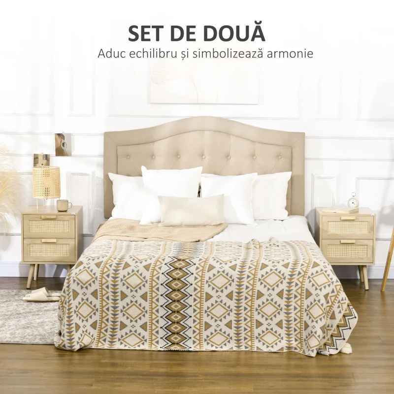 Homcom Set 2 Noptiere Boho cu 2 Sertare Spatioase(m-8)